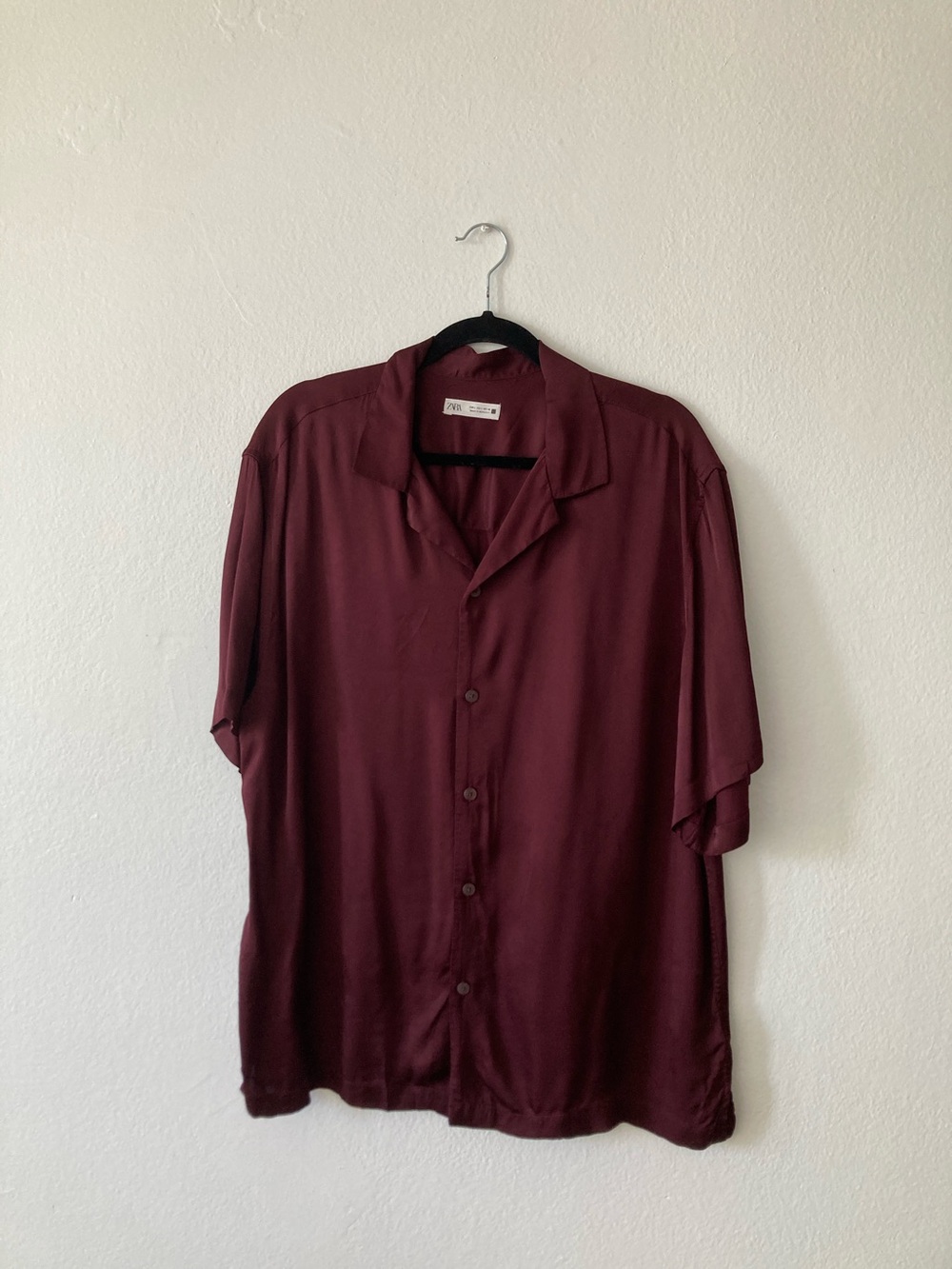 Zara Deep Wine Satin Button-Up Shirt